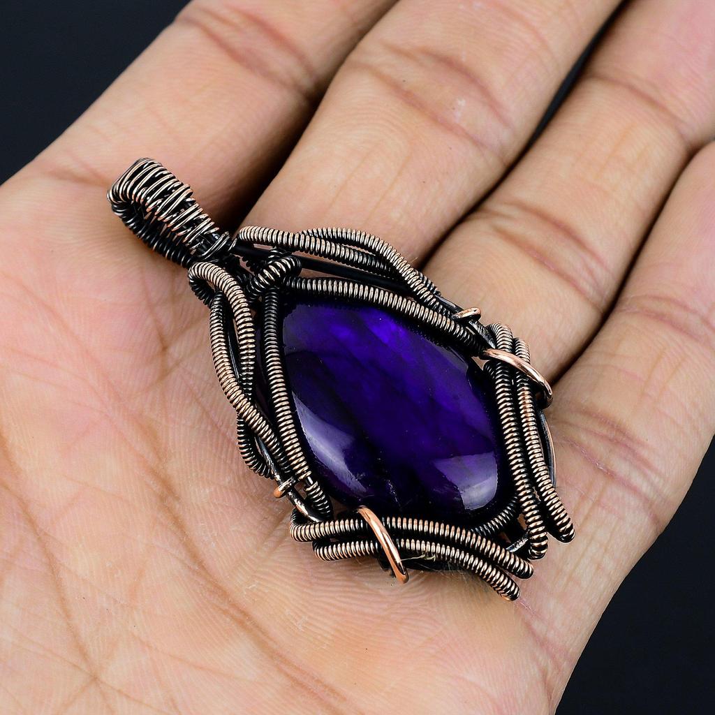 Blue Flash Labradorite Handmade Pendant, Natural Gemstone Jewelry, 999 Copper Wire Wrapped Pendant Jewelry, For Gift
