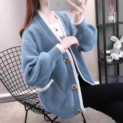 Strickjacke Frauen Vintage Schöne Mode Koreanische Einfache V-ausschnitt Damen Strickwaren Langarm Alle-spiel Herbst Femme Pullover