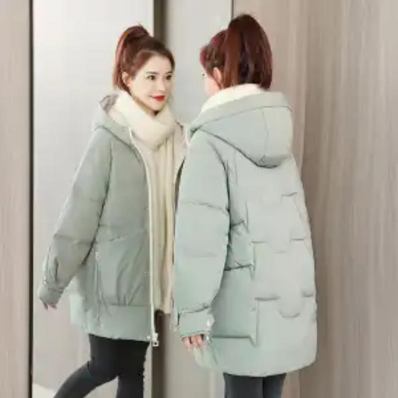 Women's Hooded Autumn and Winter Buttoned Long-sleeved Zipper Cardigan Mid-length Fashion Loose Casual Jacket Top
