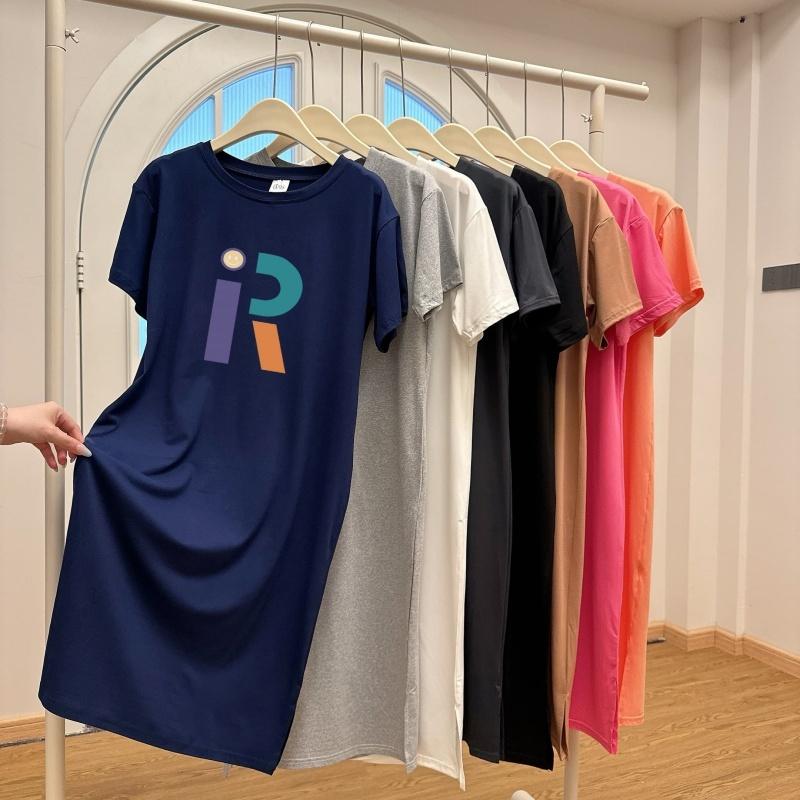 Loose-fitting Large-sized Women's Round-neck Short-sleeved T-shirt Dress, Long Laid-back Style Dress, Knee-length Sleeping Dress