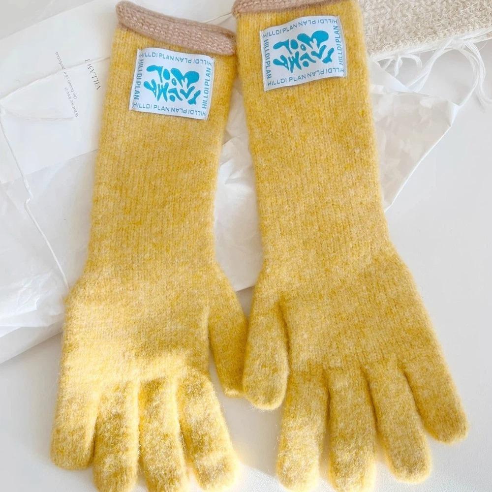 Trendy Mid-Length Warm Gloves Dopamine Colors Color-Blocking Knitted Gloves Curly Design Comfortable Five-Finger Gloves Women