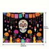 A day of dead sugar skull polyester background - vibrant floral design and cross, Mexican party decoration