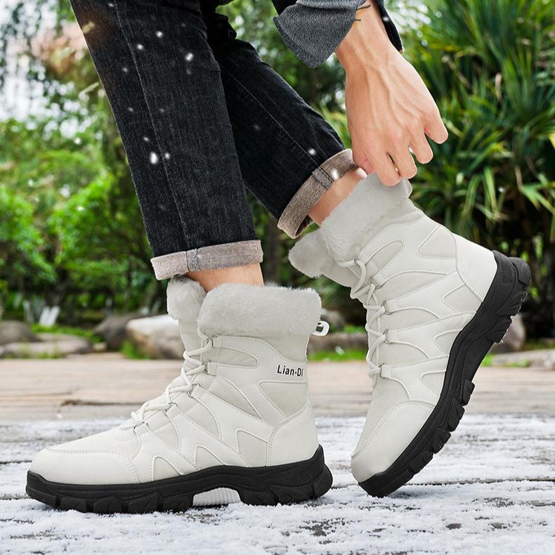 Winter High Top Men's Cotton Shoes with Thickened Fleece for Warmth Men's Snow Boots Trendy Large Size Men's Shoes