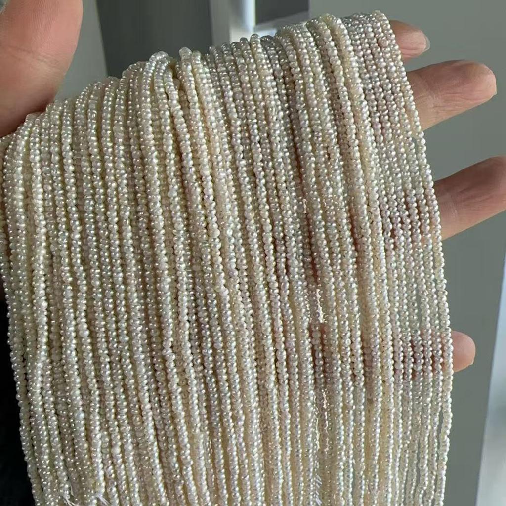 1String, White Natural Freshwater Pearls, Handmade Flat Pearl Beads for Jewelry Making DIY Crafts (Beads 1.8-2mm, Length 36cm)