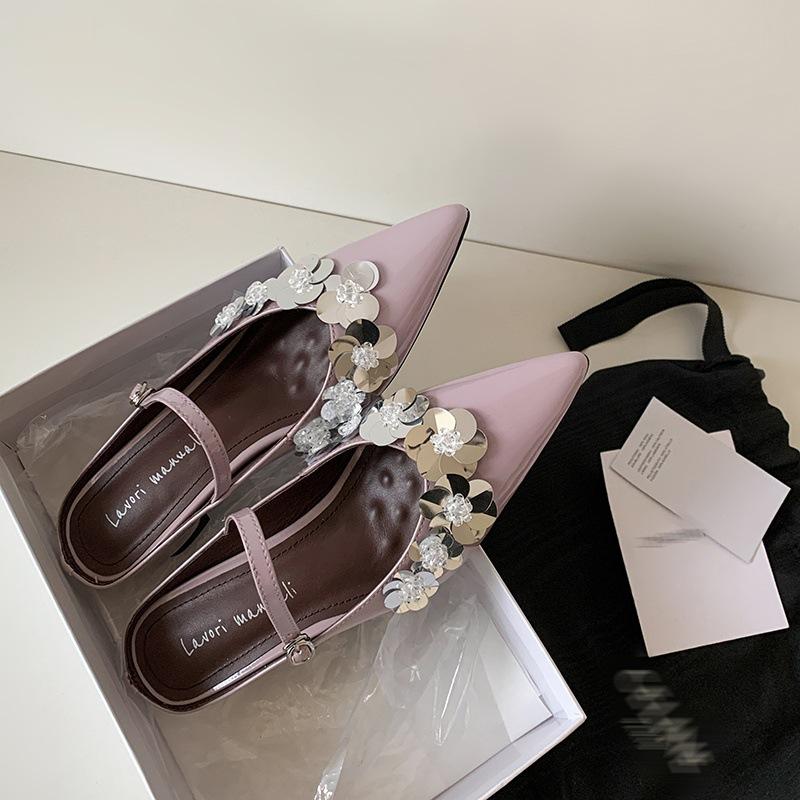

Korean pointed slippers women s 2025 new inner height increase Mary Jane shoes niche flower high heels spring and summer new 39 розовый