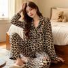 Bear Long Pajama Set Bow Lady Nightwear Suit Comfortable Women's Loungewear  Female