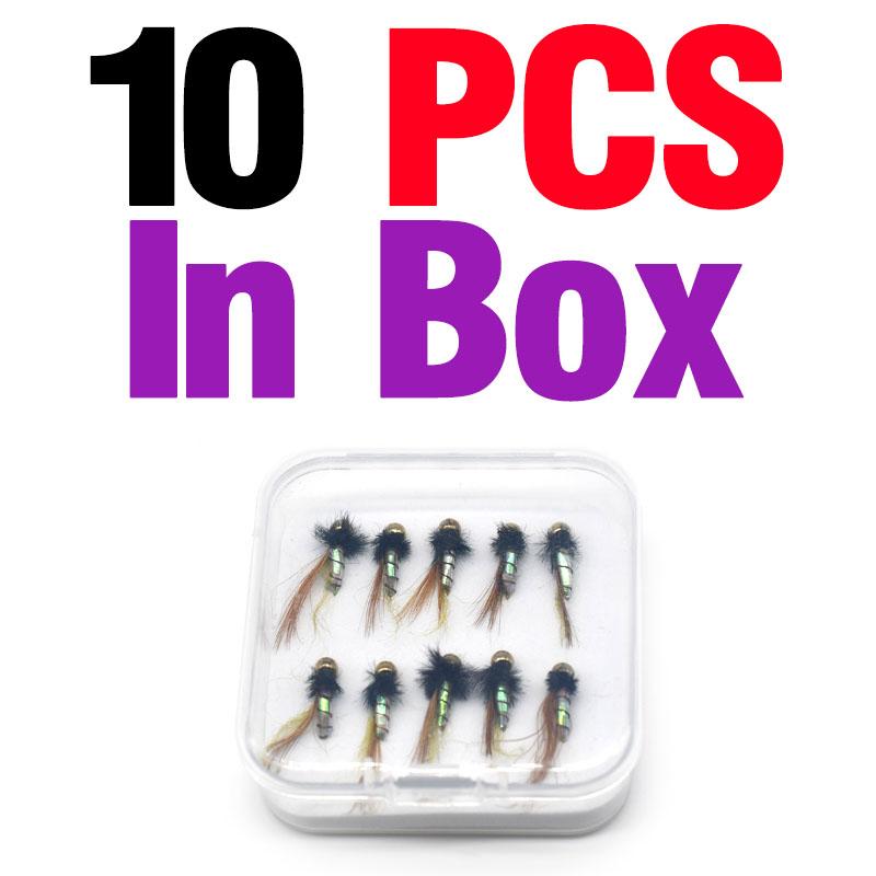 MNFT 10PCS [ 12# ] Holographic Brass Bead Head Midge Fly Trout Fishing Flies Nymph Lure