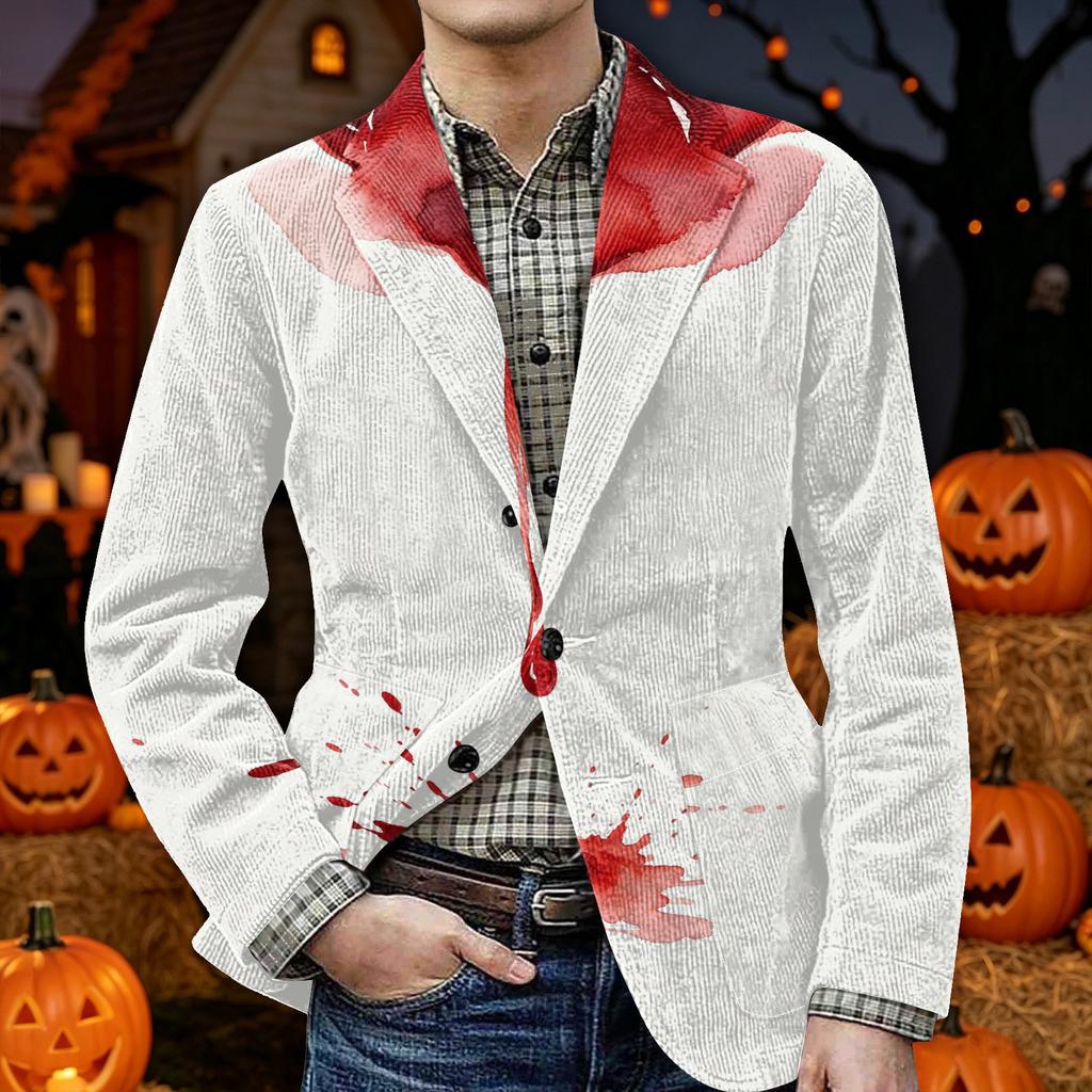 Men's Corduroy Jacket with Halloween Print, Warm, Pockets for Casual Daily Wear