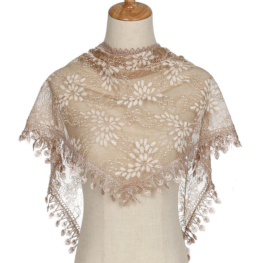 Lace Monochrome Triangular Scarf, Fashionable Hollow Out Women's Solid Color Grape Flower Triangular Scarf