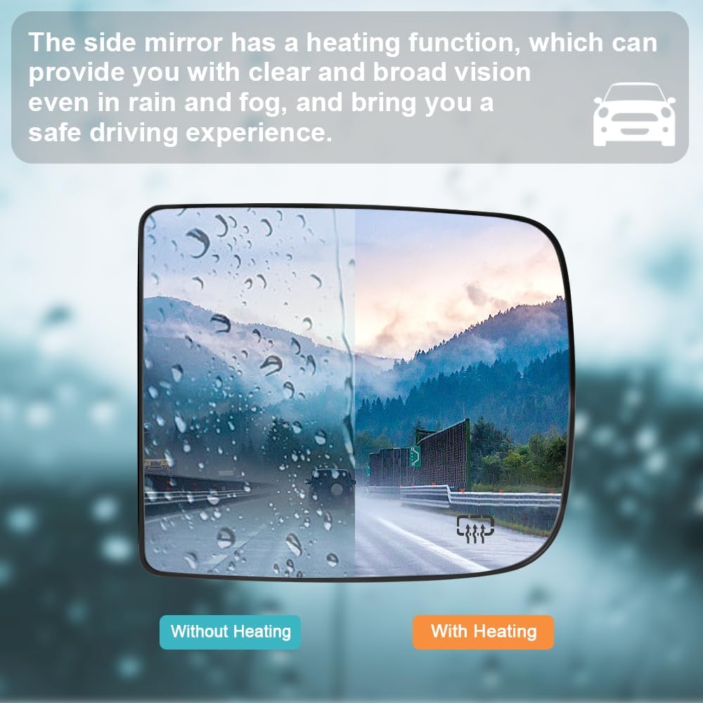 Senzeal Driver Side Tow Mirror Glass Heated Tow Mirrors Replacement For Dodge Ram 1500 2500 3500 4500 5500 2009- Convex Mirror With Rear Holder