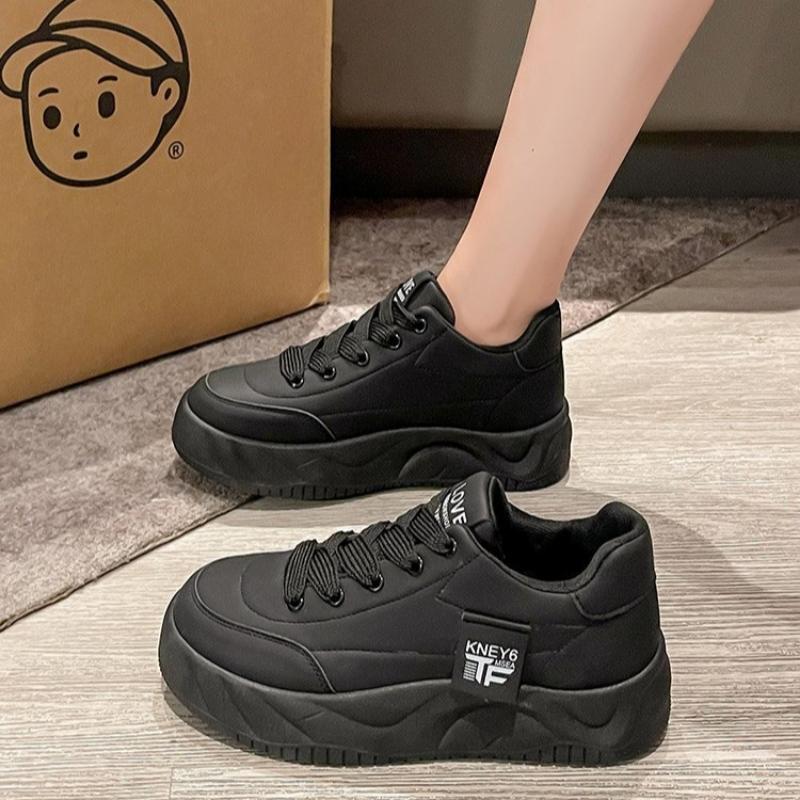 Autumn and Winter Women's Thick-soled Sneakers, Women's Sneakers, White Sneakers, Low-top Round-toe Lace-up Casual Shoes