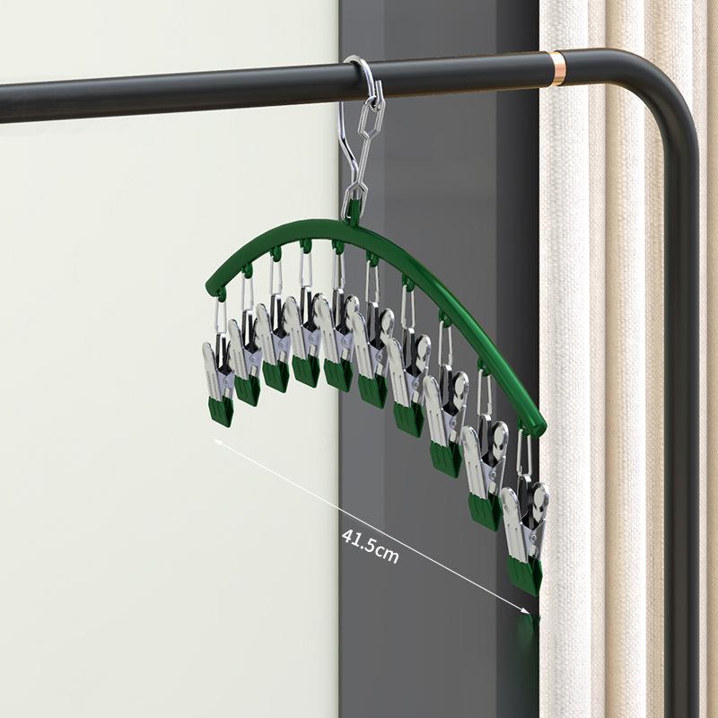 Stainless Steel Clothes Drying Hanger Windproof Clothing Rack 10 Clips Sock Laundry Airer Hanger Underwear Socks Holder