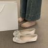 French flat-bottomed high-end rhinestone square buckle satin single shoes for women's spring 2025 new gentle wind evening shoes