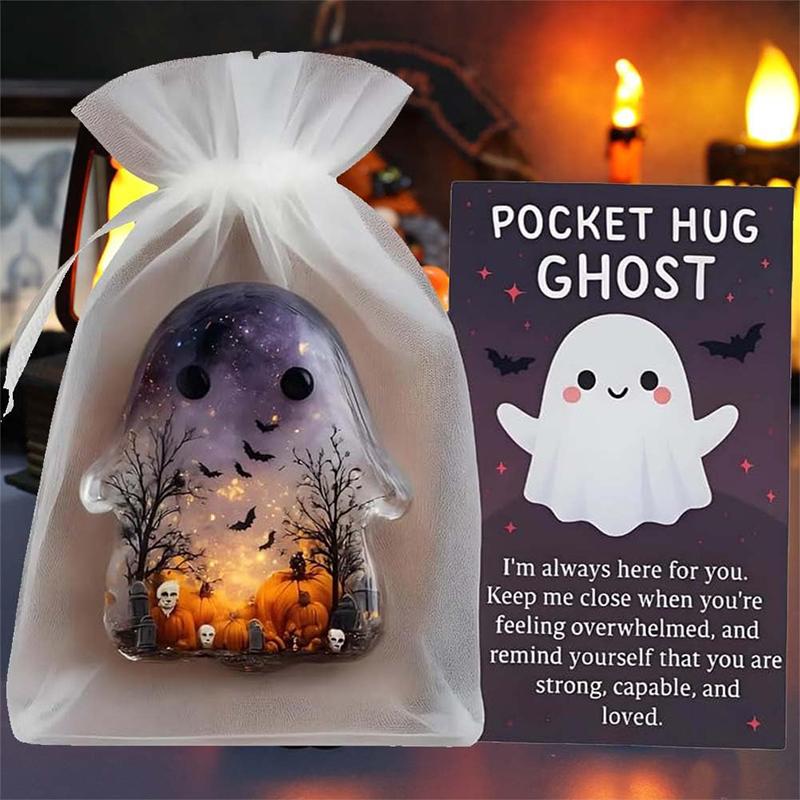 Halloween Ghost Pocket Cards Pocket Comfort Ghosts Pockets Hug Ghost With Encouragement Card Cute Mini Charm Gifts