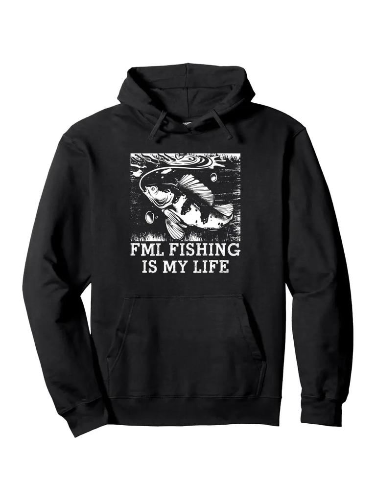 Funny Fishing Hoodie - "FML Fishing Is My Life" Pullover Sweatshirt with Fish Graphic - All-Season Casual Hooded Sweatshirt for Dad