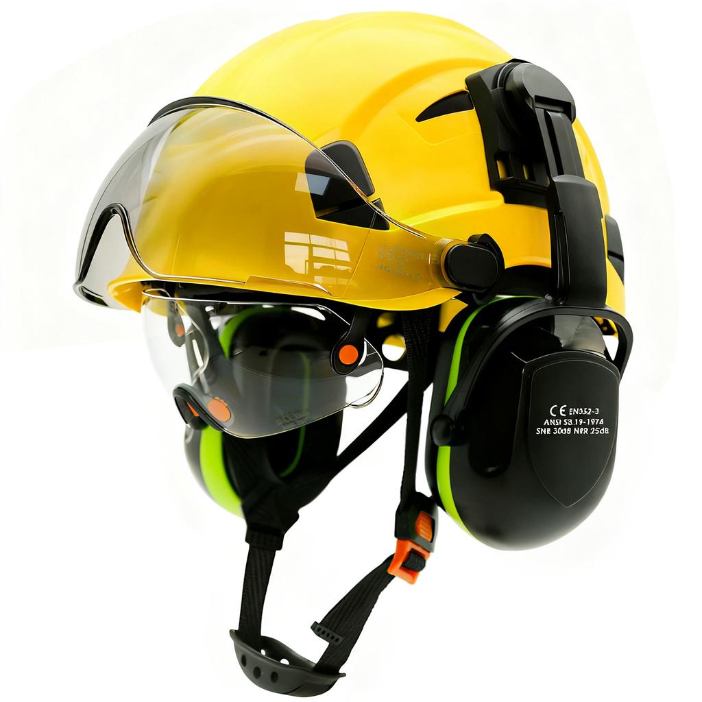 Casco di Sicurezza con Visiera Integrata Occhiali di Protezione Colore a Contrasto Paraorecchie Riduzione del Rumore per Ingegnere Elmetto da Lavoro Industriale ANSI