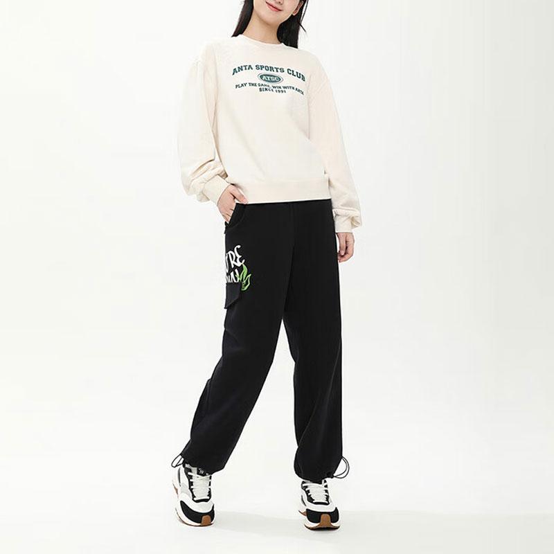 Anta Lifestyle Series Letter Print Straight Leg Casual Knit Sports Pants Unisex Pants Basic-Black 172348301S-1