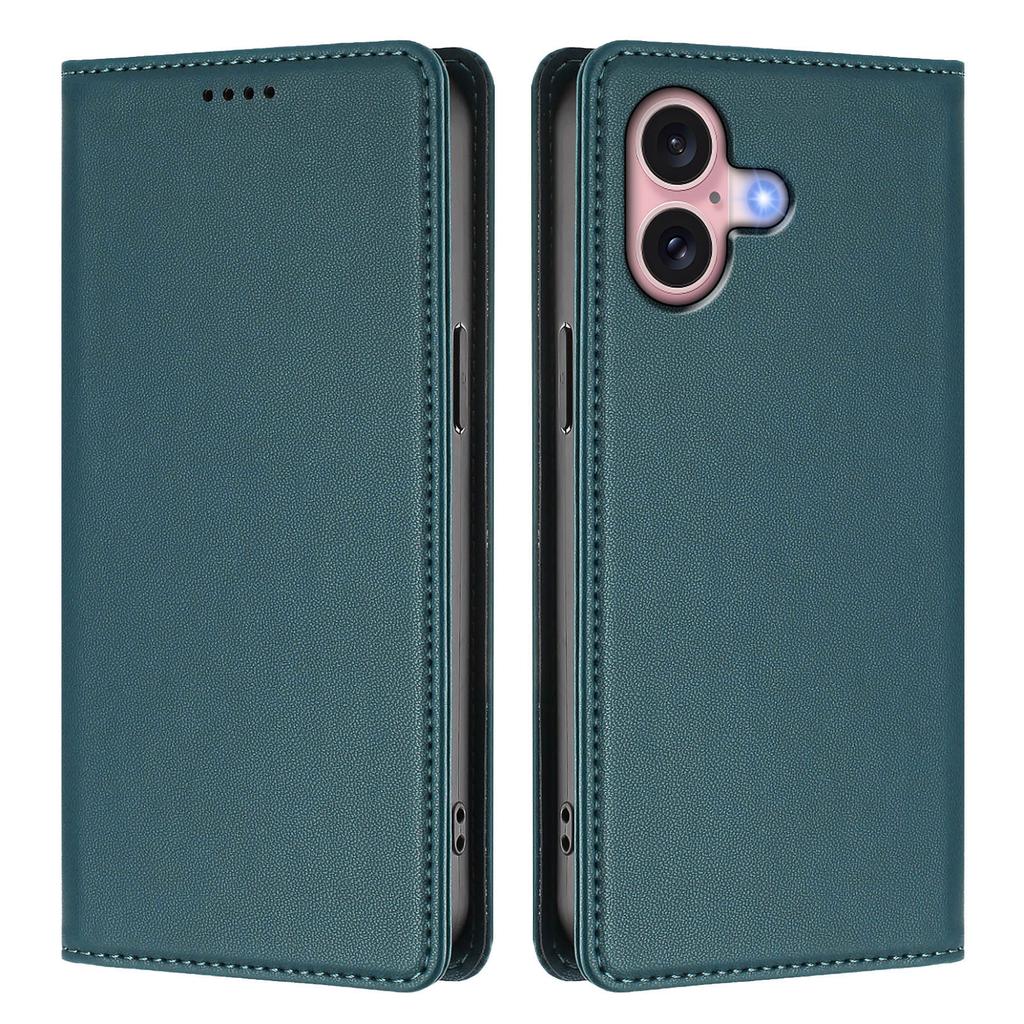 For iPhone 16 Leather Wallet Case Magnetic Closure RFID Blocking Phone Cover