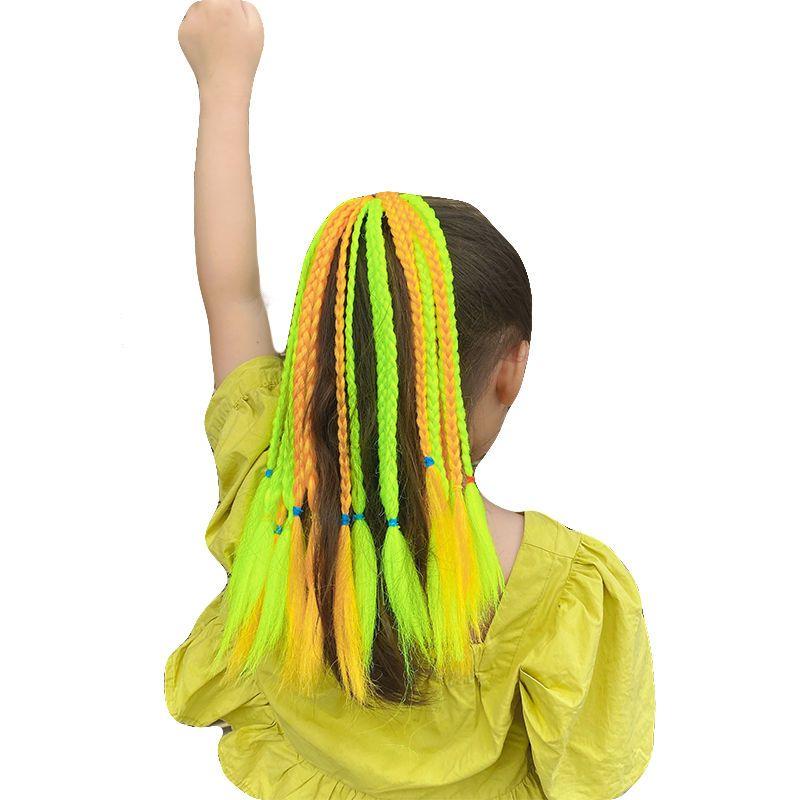 Children's Wig Dreadlocks Hair Accessories Bow Tie Style Colorful Braided Hair Ties Girls' Short Stage Cute Ombre Ponytail
