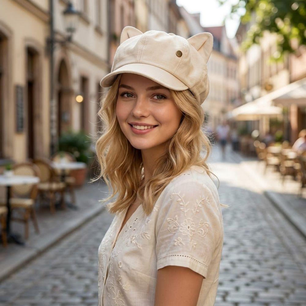 Cute Cat Ears Women'S Beret Anime Japanese Style Newsboy Cap Cat Paw Pattern Sweet Baseball Cap Everyday Outfits
