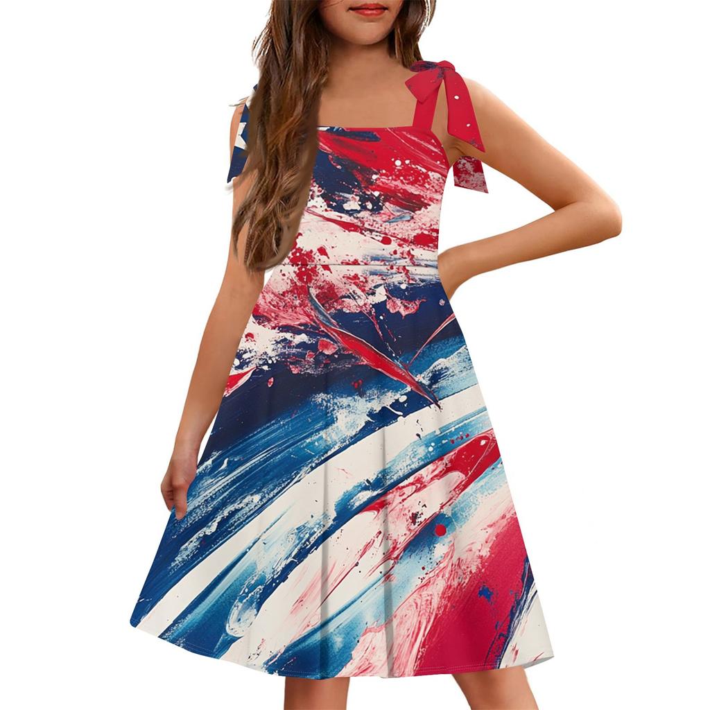 Kinder Jumpsuit Ärmellos Tasche Eckiger Ausschnitt Lässig Unabhängigkeitstag Print Kleid