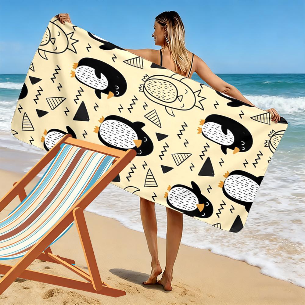 Cartoon Penguin Pattern Beach Towel Beach Towel Quick-drying for Travel Outdoor Sports Jogging Beach and Swimming