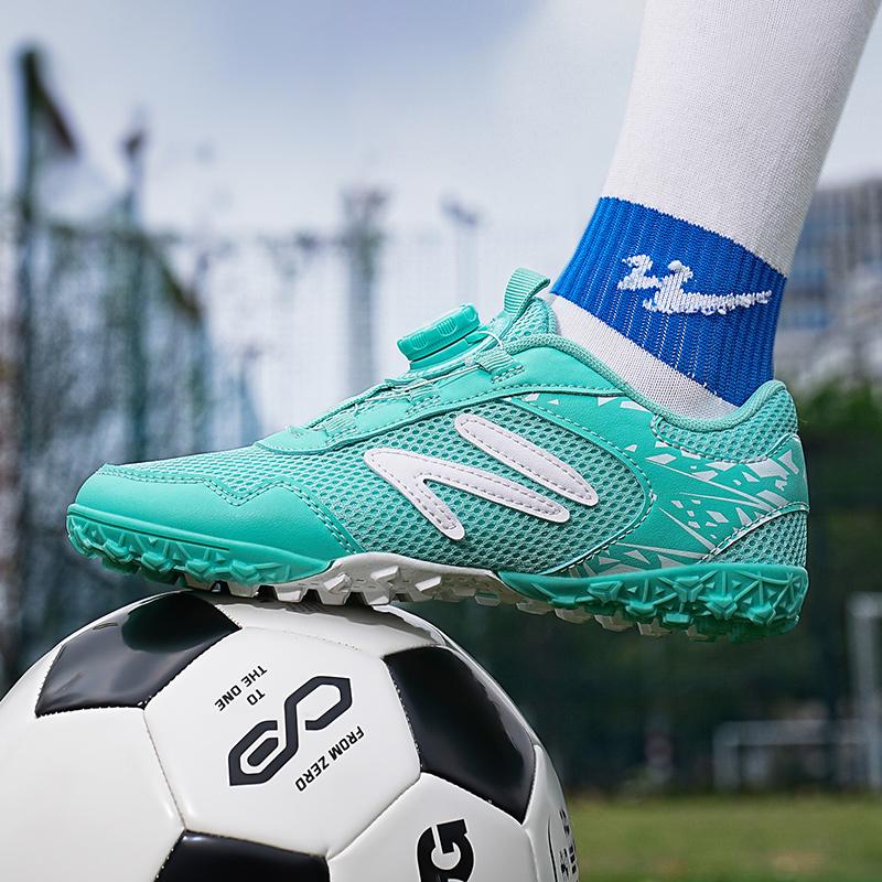 Kid's Football Shoes Are Lightweight Easy To Put On And Take Off with Rotating Buttons Rubber Soft Sole Breathable Mesh. They Are Also Training Shoes