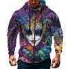Men's Sports Casual Fleece Hoodie Carnival Print Hoodie Cardigan Zipper Multi-pocket Hoodie Coat