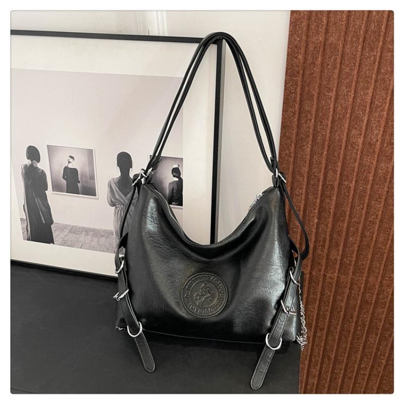 

Сумка большой вместимости женская модная сумка-тоут для поездок на работу, нишевая текстурная сумка через плечо, рюкзак чёрный