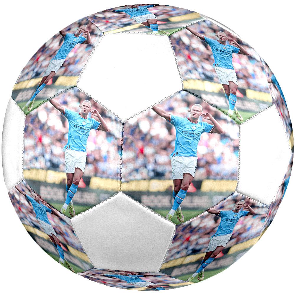Pallone da Calcio Erling Haaland Taglia 5, Cucito a Macchina in PVC, Resistente e ad Alto Rimbalzo, Adatto a Tutte le Età, Merchandising per tifosi, Partite e Uso all'Aperto.