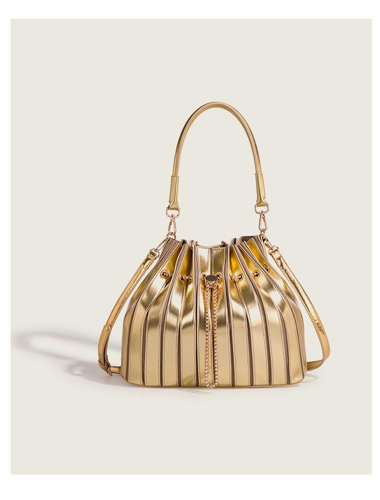 Retro Pu Water Bucket Bag With Colorblock Pouch For Daily Use