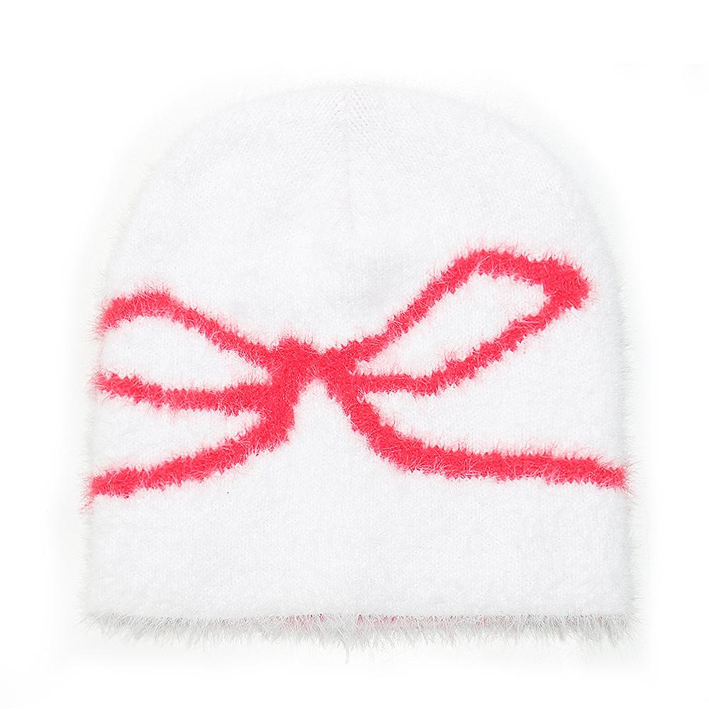Plush Beanie Hat Brimless Cap Bow Jacquard Plush Warm Winter Hat Women 2025