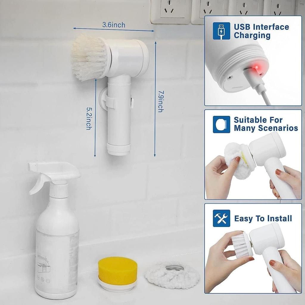 Multi-Functional Electric Spin Scrubber, 5 in 1 Power Scrubber with Buffer Polisher, for Bathroom, Shower, Tub, Kitchen