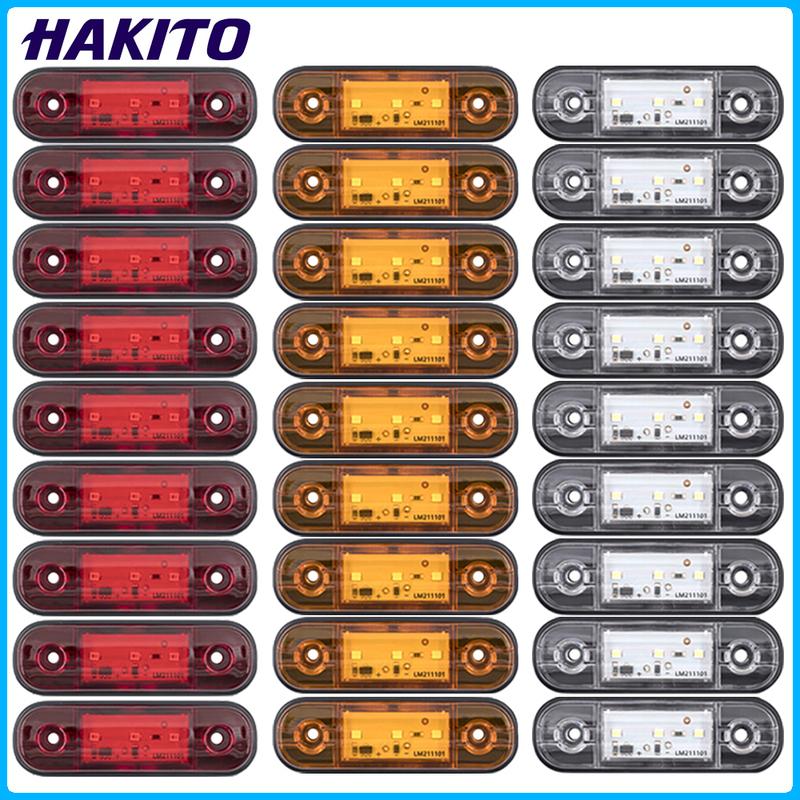 HAKITO 8x/10x 12V 24V 3 Car External LED Side Marker light Warning Light Turn Signal Brake Trailer Truck Lamp Clearance light
