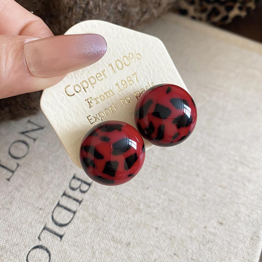 Серебряная игла ретро смоляные размытые серьги-гвоздики с леопардовым принтом Маillard осенне-зимние простые серьги серьги