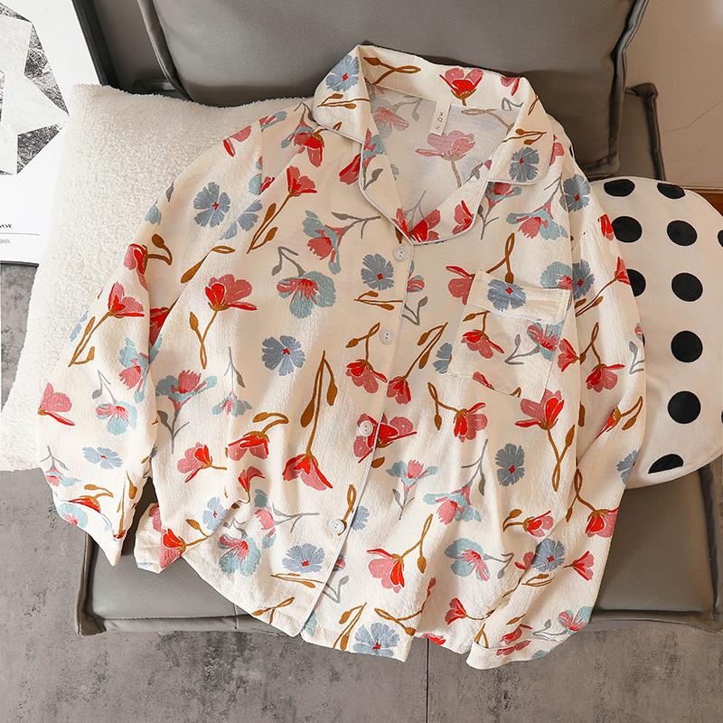 Trendy Print Women's Spring Pajamas Polyester Long Sleeve Pant Female Sleepwear Fashion Classy Home Lounges