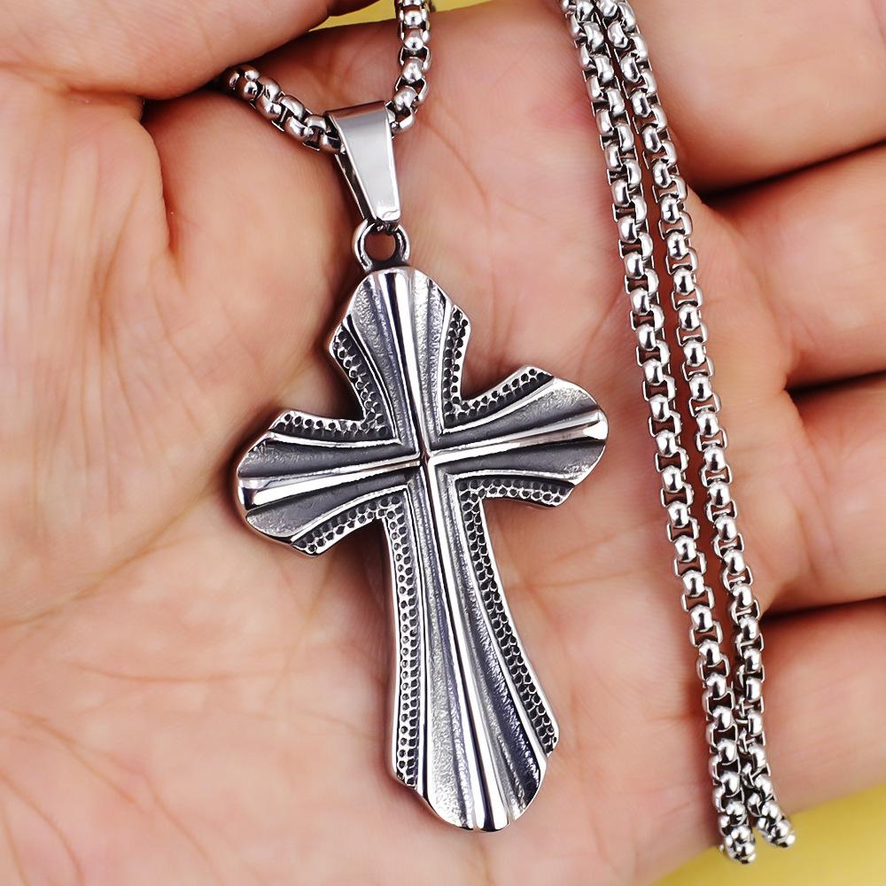 Necklace Flower Cross Frosted Pit Cross Vintage Men's Pendant