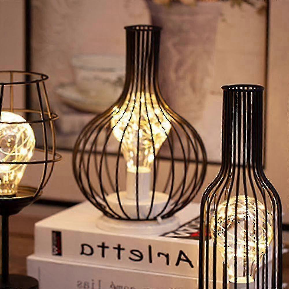 LED Lamp Retro Table Lamp Decanter Style Lamp Iron Decorative Lamp Battery Powered Modern Home Decoration