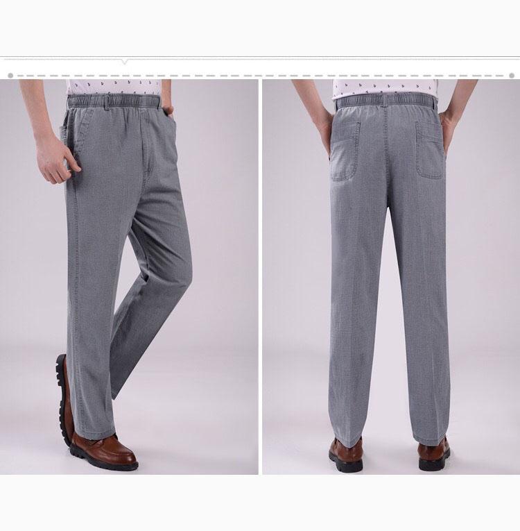 Summer Thin Middle-aged and Elderly Men's Trousers with High Waist Elastic Loose Cotton and Linen Trousers Comfortable High Quality Unique Clothes