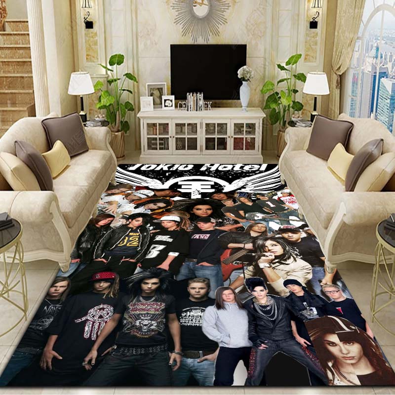 Tokio Hotel Rock Band Area Flannel Rug 3D Print Bill Tom Kaulitz Non Slip Soft Carpet Living Room Bedroom Home Decor Rock Gift