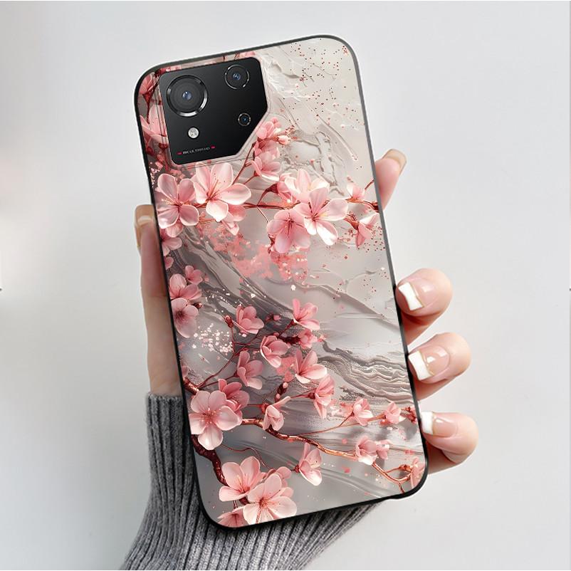 For ASUS ROG Phone 8 Case For ROG Phone 8 Pro Case Capa Soft Silicone Black Shell Cover Cute Flower Cartoon Printing Phone Cases