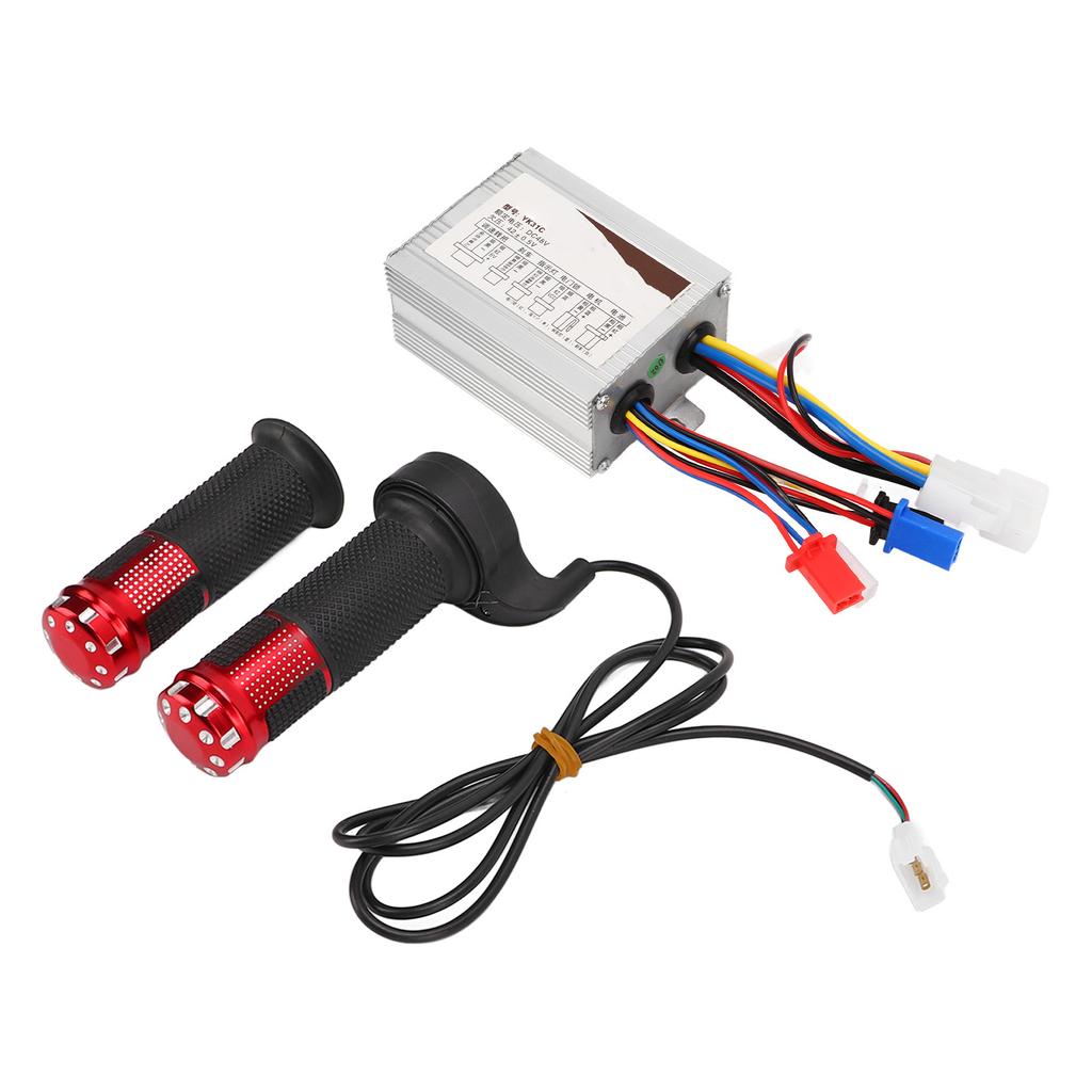 48V 500W Brushed Controller and Red Crystal Long Line Throttle Twist Grip Set for Electric Bikes