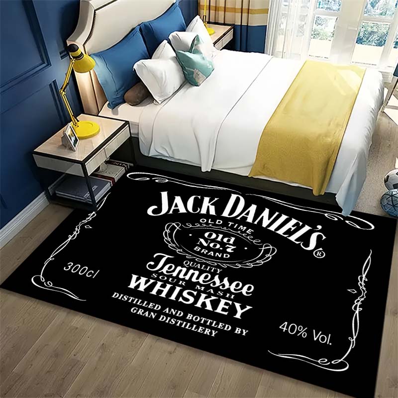 Black Jack Daniel's Whiskey Label Print Area Rug, Non Slip Soft Floor Mat for Bar Living Room Home Decoration Carpet