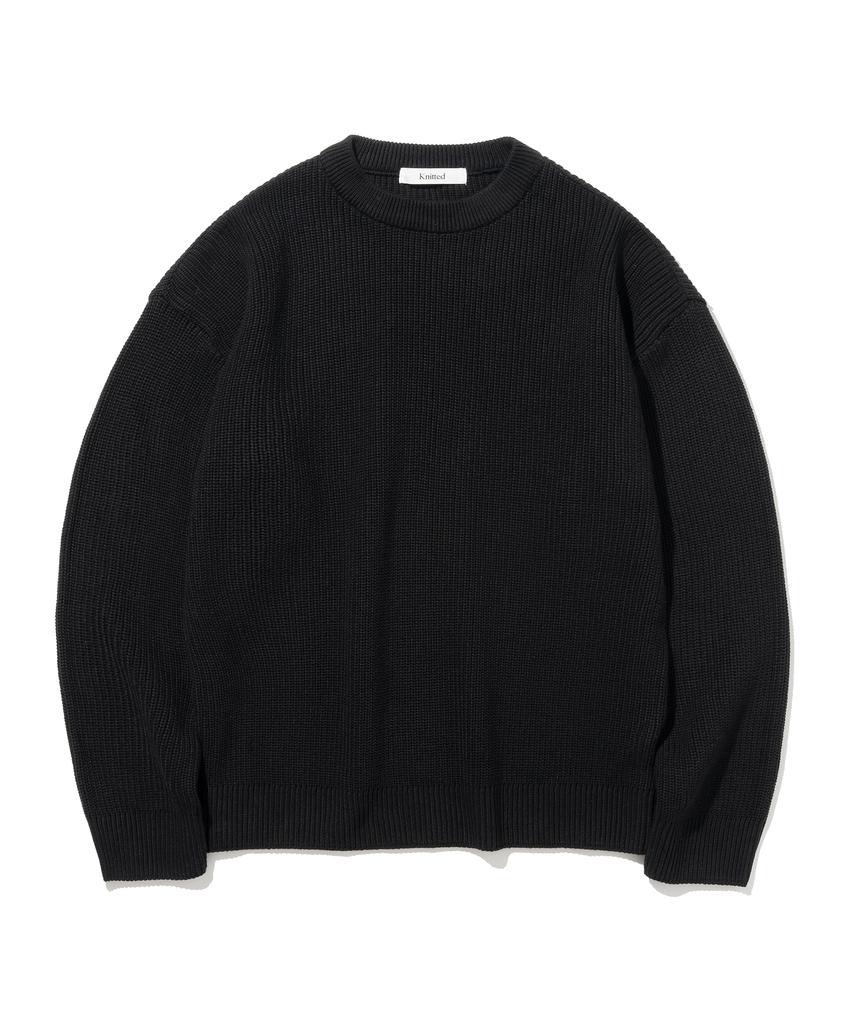 KNITTED Soft Cotton Drop Shoulder Waffle Knit Black