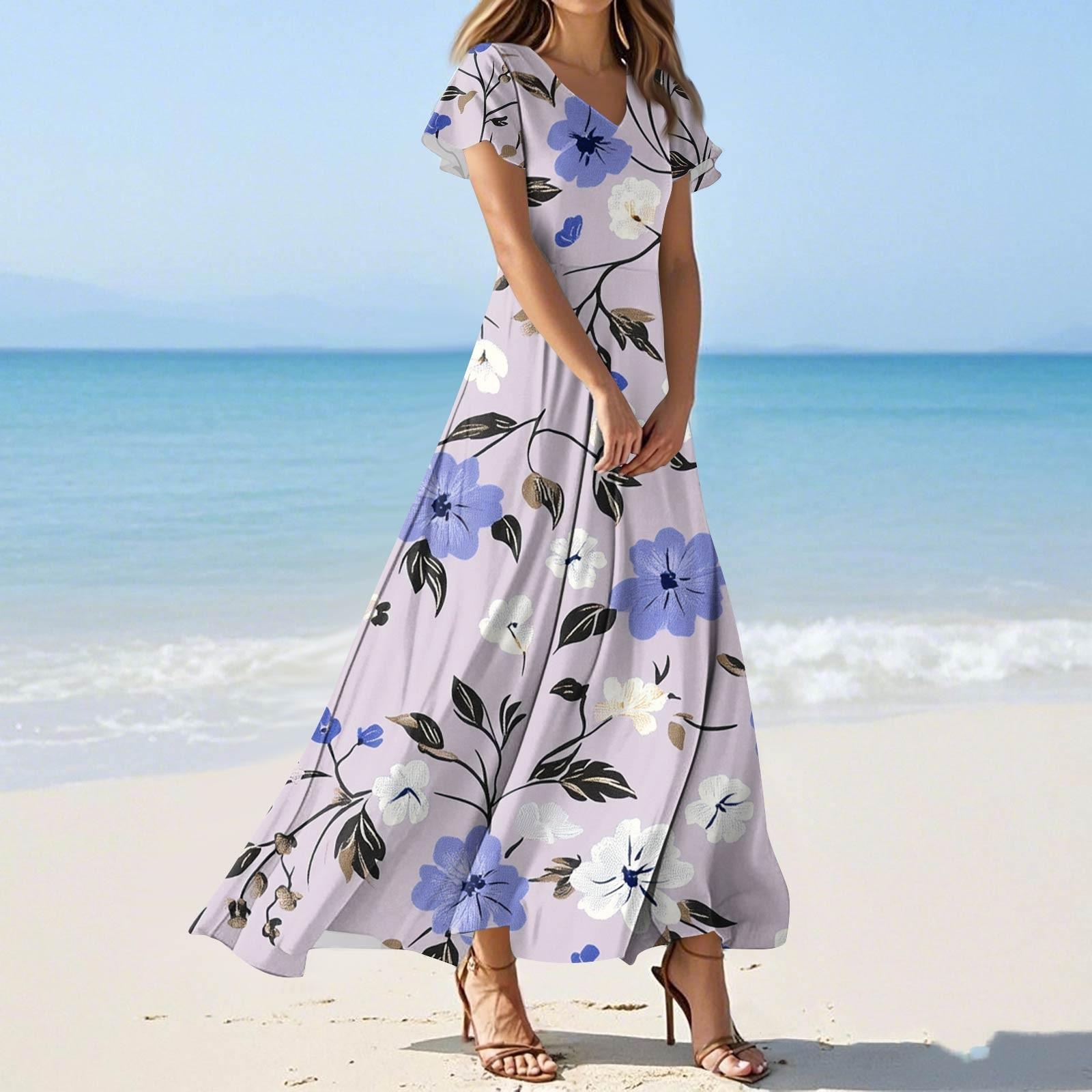 

Женские летние модные повседневные платья с цветочным принтом, платья с V-образным вырезом и коротким рукавом XL