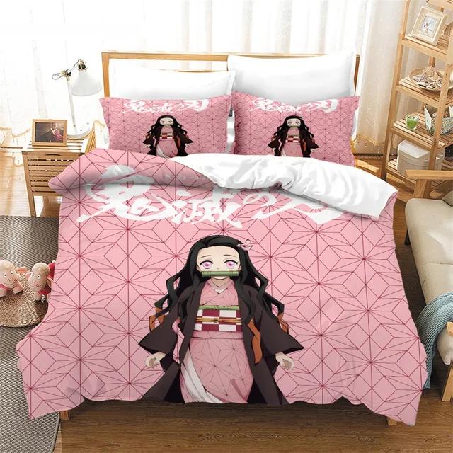 Anime Demon Slayer Bedding Set Nezuko Kamado Duvet Cover Comforter Bed Linen Single Twin Full Queen Size 3d Kids Girl Boys Gift