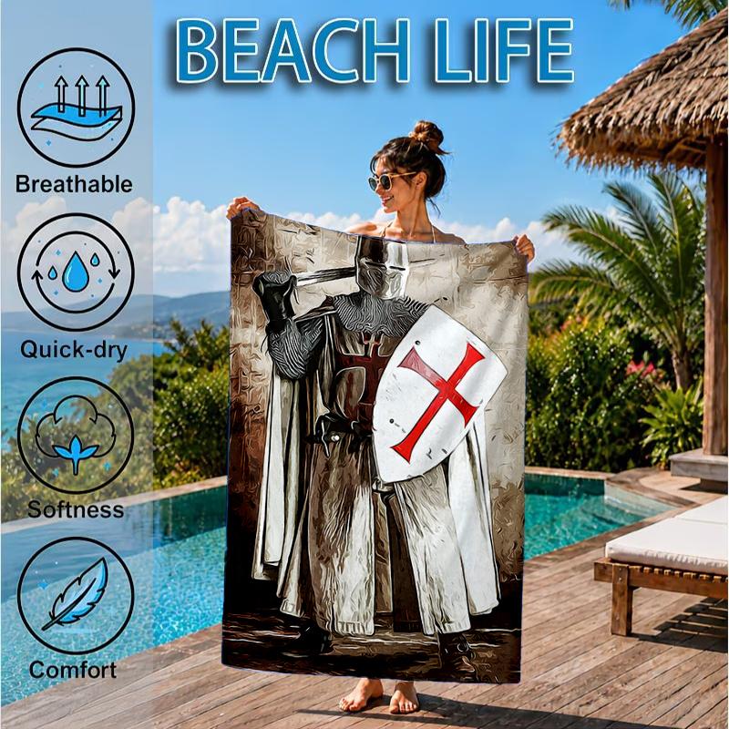Knightly Valor And Patriotism Beach Towel, Microfiber Beach Towel, Perfect For Pool, Beach, Travel, Home Decor Beach Party Fan gifts