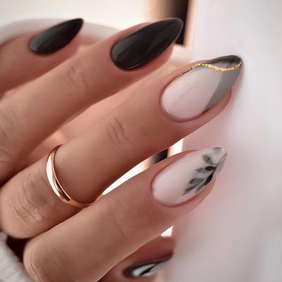 24 Bucăți Guofeng Unghii Unghii Piesă Negru Culoare Solidă Artă Unghii Plasture Unghii Piesă Artă Unghii Simplă Piesă Unghii False