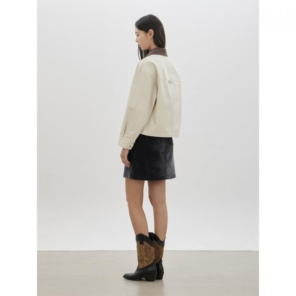 Color Block Collar Crop Work Jacket C261msj304