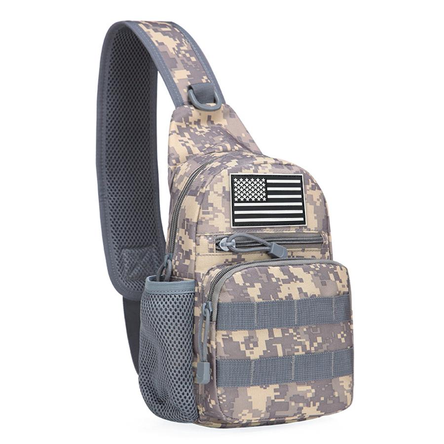 Camouflage Shoulder Bag Men's Chest Bag Outdoor Travel Convenient Water Cup Mesh Bag Shoulder Strap Adjustable